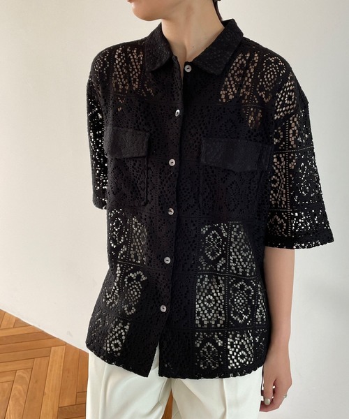 LOWRYS FARM（ローリーズファーム）の「カットレースシャツ５Ｓ  971590（シャツ/ブラウス・レディース・ブラック/アイボリー/その他・FREE）」の3枚目の写真