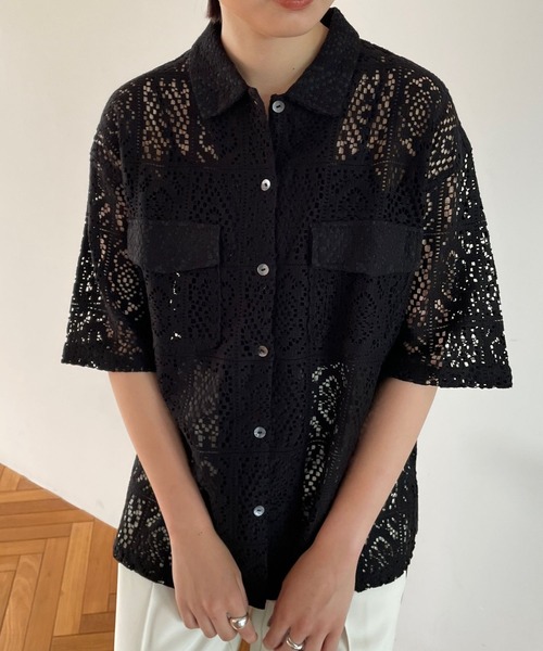 LOWRYS FARM（ローリーズファーム）の「カットレースシャツ５Ｓ  971590（シャツ/ブラウス・レディース・ブラック/アイボリー/その他・FREE）」の6枚目の写真