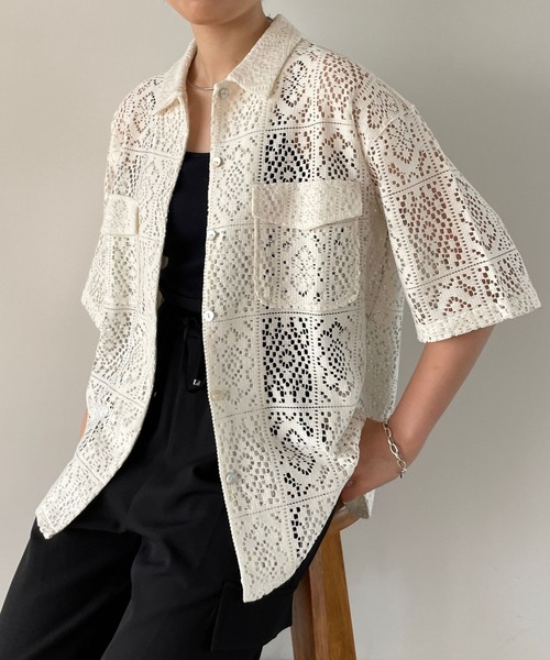 LOWRYS FARM（ローリーズファーム）の「カットレースシャツ５Ｓ  971590（シャツ/ブラウス・レディース・ブラック/アイボリー/その他・FREE）」の9枚目の写真