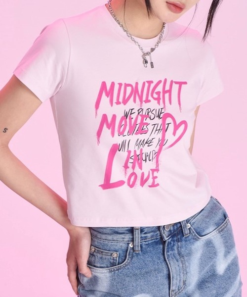 Midnight Move(ミッドナイトムーブ)の「Midnight Move/ツーラブT 2965837(Tシャツ/カットソー・レディース・ライトブルー/ホワイト/ピンク・FREE)」の1枚目の写真