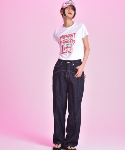 Midnight Move(ミッドナイトムーブ)の「Midnight Move/ツーラブT 2965837(Tシャツ/カットソー・レディース・ライトブルー/ホワイト/ピンク・FREE)」の4枚目の写真