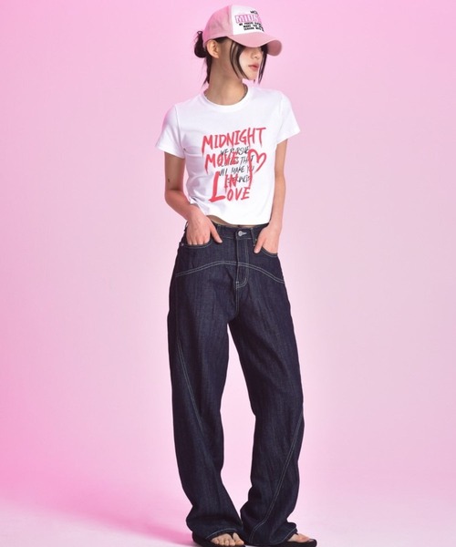 Midnight Move(ミッドナイトムーブ)の「Midnight Move/ツーラブT 2965837(Tシャツ/カットソー・レディース・ライトブルー/ホワイト/ピンク・FREE)」の5枚目の写真