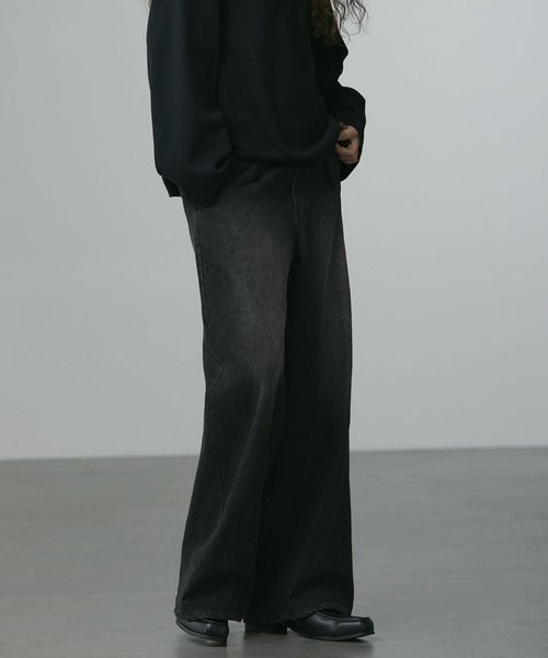 HYKE タックワイドデニムblack サイズ3 HYKE タックワイドデニムblack サイズ3 DENIM WIDE LEG JEANS