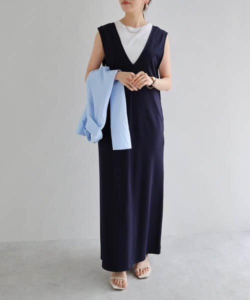Vネックポンチストレートワンピース（ワンピース）｜evernavy（エバー