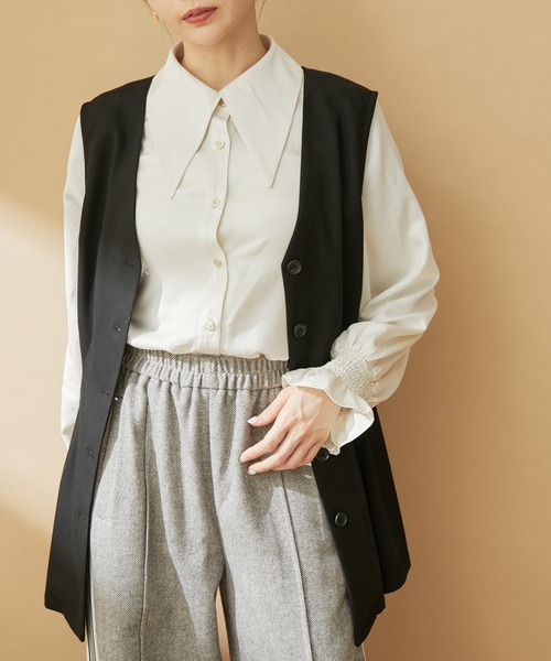 VIS（ビス）の「【2WAY】ロングカラーボウタイブラウス【洗える