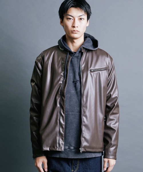 Magine(マージン)の「【SELECT】IR:SYNTHETIC LEATHER SINGLE RIDERS BLOUSON:シンセティック レザー シングルライダースブルゾン(ライダースジャケット・メンズ・ブラウン/ブラック・M/L/XL)」の14枚目の写真