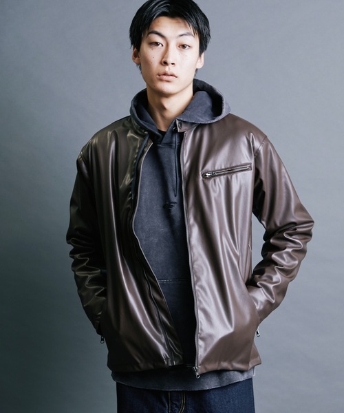 Magine(マージン)の「【SELECT】IR:SYNTHETIC LEATHER SINGLE RIDERS BLOUSON:シンセティック レザー シングルライダースブルゾン(ライダースジャケット・メンズ・ブラウン/ブラック・M/L/XL)」の15枚目の写真