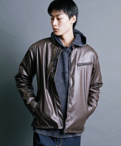 Magine(マージン)の「【SELECT】IR:SYNTHETIC LEATHER SINGLE RIDERS BLOUSON:シンセティック レザー シングルライダースブルゾン(ライダースジャケット・メンズ・ブラウン/ブラック・M/L/XL)」の17枚目の写真