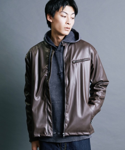 Magine(マージン)の「【SELECT】IR:SYNTHETIC LEATHER SINGLE RIDERS BLOUSON:シンセティック レザー シングルライダースブルゾン(ライダースジャケット・メンズ・ブラウン/ブラック・M/L/XL)」の18枚目の写真