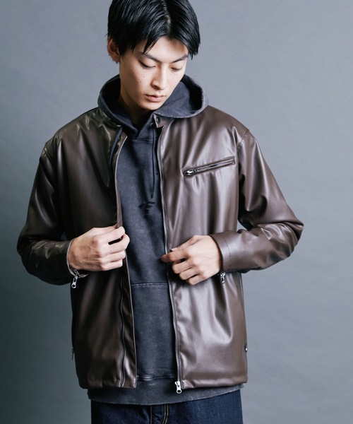 Magine(マージン)の「【SELECT】IR:SYNTHETIC LEATHER SINGLE RIDERS BLOUSON:シンセティック レザー シングルライダースブルゾン(ライダースジャケット・メンズ・ブラウン/ブラック・M/L/XL)」の19枚目の写真