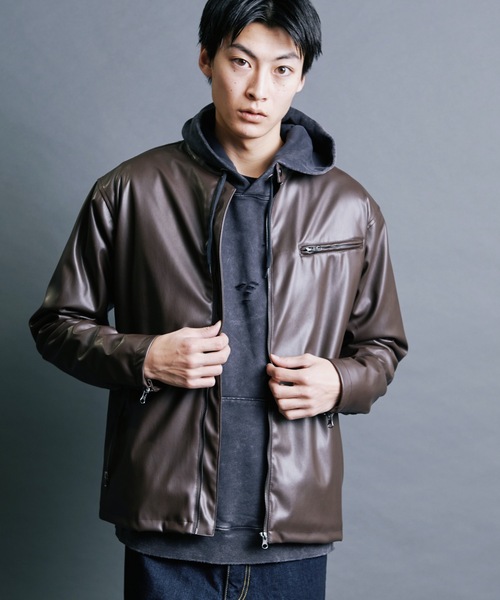 Magine(マージン)の「【SELECT】IR:SYNTHETIC LEATHER SINGLE RIDERS BLOUSON:シンセティック レザー シングルライダースブルゾン(ライダースジャケット・メンズ・ブラウン/ブラック・M/L/XL)」の20枚目の写真