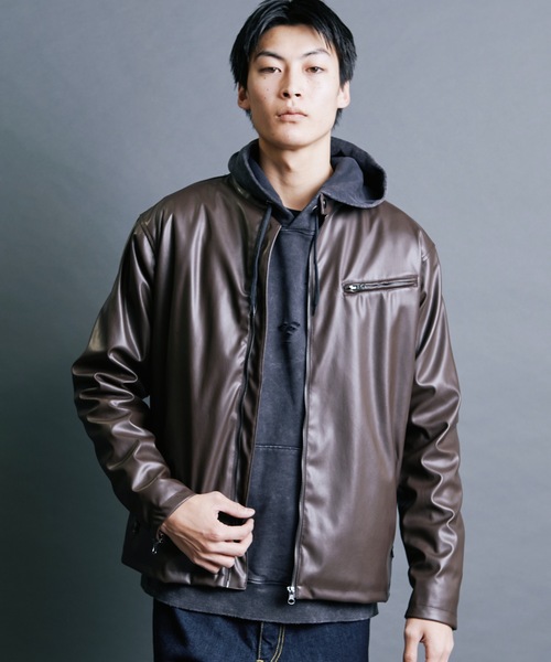 Magine(マージン)の「【SELECT】IR:SYNTHETIC LEATHER SINGLE RIDERS BLOUSON:シンセティック レザー シングルライダースブルゾン(ライダースジャケット・メンズ・ブラウン/ブラック・M/L/XL)」の21枚目の写真