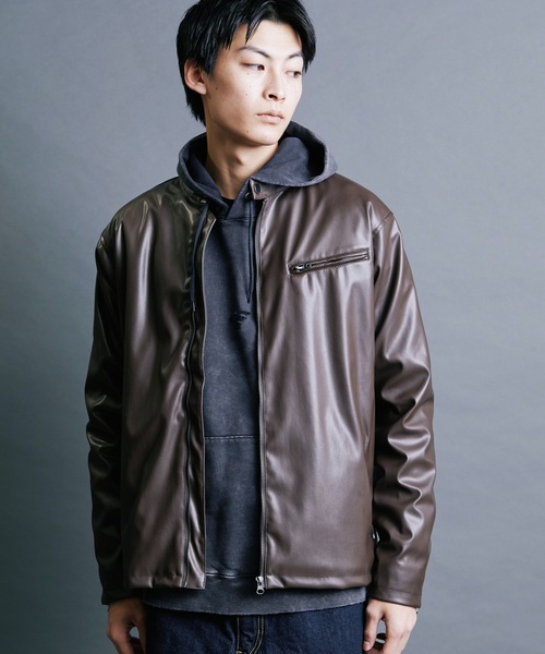 Magine(マージン)の「【SELECT】IR:SYNTHETIC LEATHER SINGLE RIDERS BLOUSON:シンセティック レザー シングルライダースブルゾン(ライダースジャケット・メンズ・ブラウン/ブラック・M/L/XL)」の22枚目の写真