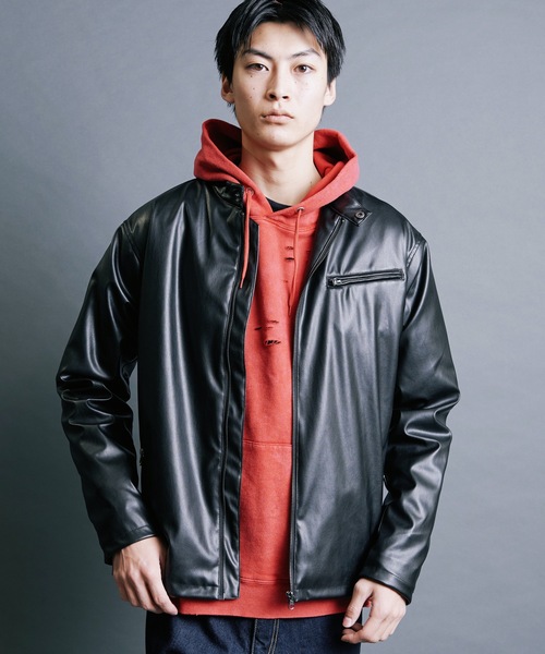 Magine(マージン)の「【SELECT】IR:SYNTHETIC LEATHER SINGLE RIDERS BLOUSON:シンセティック レザー シングルライダースブルゾン(ライダースジャケット・メンズ・ブラウン/ブラック・M/L/XL)」の6枚目の写真