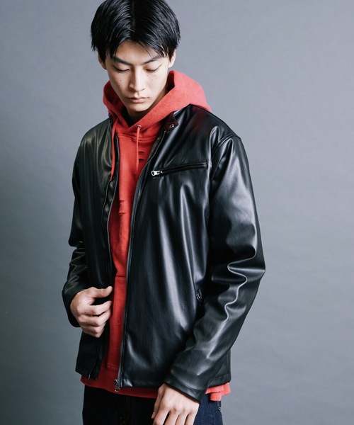 Magine(マージン)の「【SELECT】IR:SYNTHETIC LEATHER SINGLE RIDERS BLOUSON:シンセティック レザー シングルライダースブルゾン(ライダースジャケット・メンズ・ブラウン/ブラック・M/L/XL)」の7枚目の写真