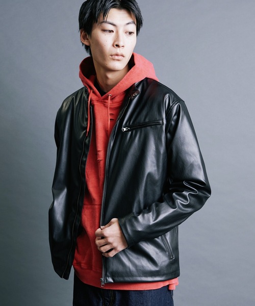 Magine(マージン)の「【SELECT】IR:SYNTHETIC LEATHER SINGLE RIDERS BLOUSON:シンセティック レザー シングルライダースブルゾン(ライダースジャケット・メンズ・ブラウン/ブラック・M/L/XL)」の8枚目の写真