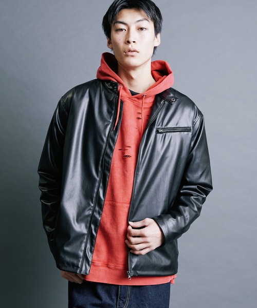 Magine(マージン)の「【SELECT】IR:SYNTHETIC LEATHER SINGLE RIDERS BLOUSON:シンセティック レザー シングルライダースブルゾン(ライダースジャケット・メンズ・ブラウン/ブラック・M/L/XL)」の9枚目の写真