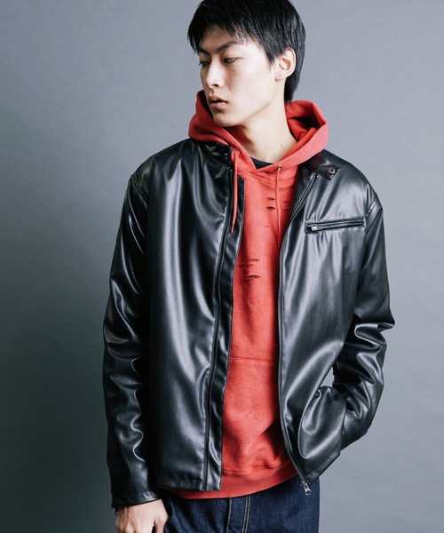 Magine(マージン)の「【SELECT】IR:SYNTHETIC LEATHER SINGLE RIDERS BLOUSON:シンセティック レザー シングルライダースブルゾン(ライダースジャケット・メンズ・ブラウン/ブラック・M/L/XL)」の12枚目の写真