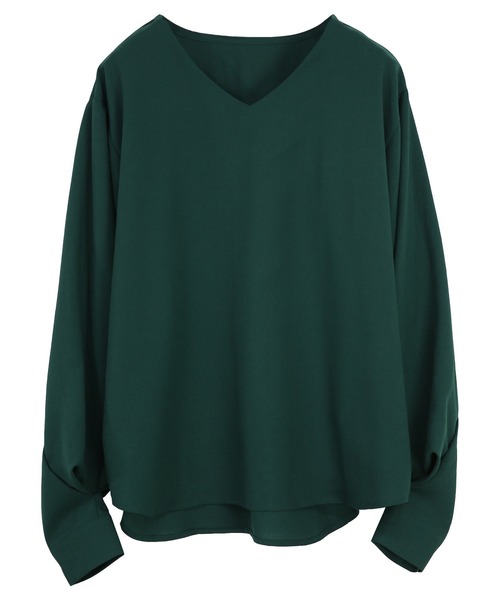 and it_(アンドイット)の「リネンライクシームレスVネック長袖プルオーバー(Tシャツ/カットソー・レディース・アイボリー/スミクロ/ダークグリーン・FREE)」の11枚目の写真