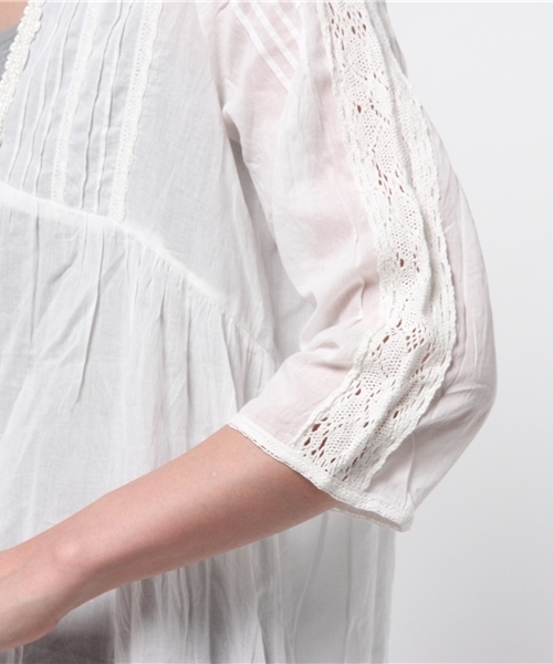 mystic（ミスティック）の「ローンガウン（シャツ/ブラウス・レディース・オフホワイト/ブラック/キャメル/ブルー・ﾌﾘ-）」の9枚目の写真