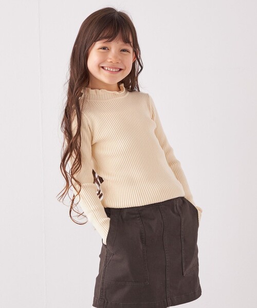 SHIPS any(シップス エニィ)の「SHIPS any: フリル タートルネック リブ ニット<KIDS>(Tシャツ/カットソー・キッズ・グレー/ナチュラル/ネイビー・S(110-120)/L(140-150)/M(125-135))」の3枚目の写真