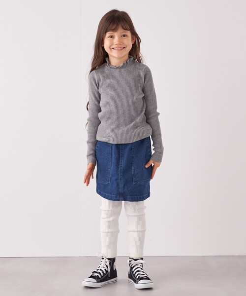 SHIPS any(シップス エニィ)の「SHIPS any: フリル タートルネック リブ ニット<KIDS>(Tシャツ/カットソー・キッズ・グレー/ナチュラル/ネイビー・S(110-120)/L(140-150)/M(125-135))」の8枚目の写真