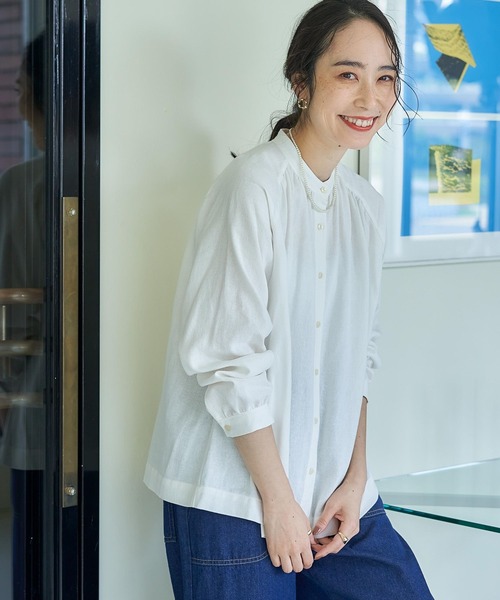 ARMEN シングルガーゼバンドカラーシャツ ARMEN シングルガーゼ バンドカラーロングシャツ | Select Shop
