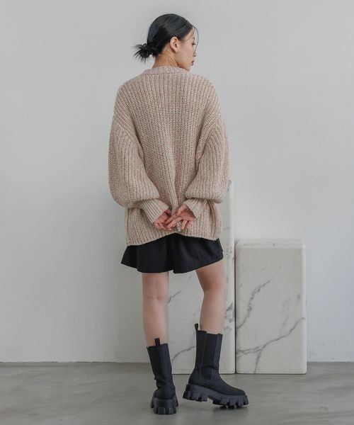 JEANASIS（ジーナシス）の「MIXヤーンオーバークルーカーディガン/989706（カーディガン/ボレロ・レディース・ブラック系その他/ホワイト系その他/ピンク系その他・FREE）」の6枚目の写真