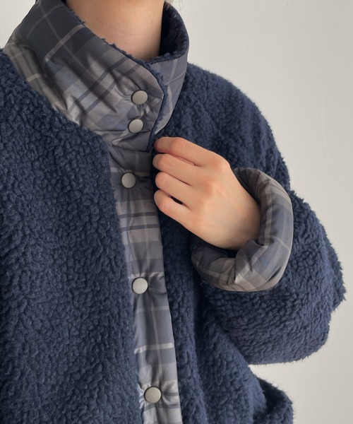 CANAL JEAN（キャナルジーン）の「El mar　チェックリバーシブルボアブルゾン（ブルゾン・レディース・ネイビー・ONE SIZE）」の6枚目の写真