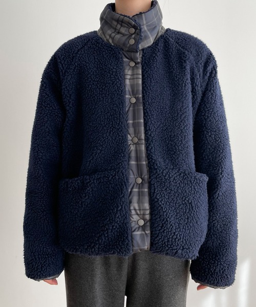 CANAL JEAN（キャナルジーン）の「El mar　チェックリバーシブルボアブルゾン（ブルゾン・レディース・ネイビー・ONE SIZE）」の8枚目の写真