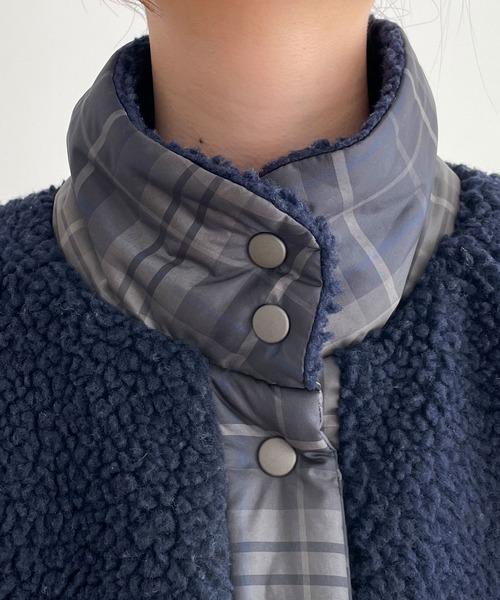 CANAL JEAN（キャナルジーン）の「El mar　チェックリバーシブルボアブルゾン（ブルゾン・レディース・ネイビー・ONE SIZE）」の11枚目の写真