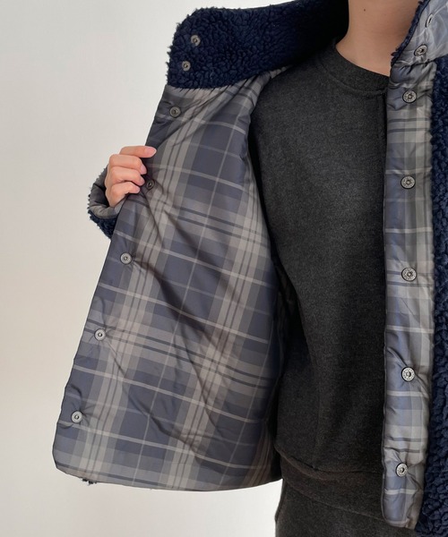 CANAL JEAN（キャナルジーン）の「El mar　チェックリバーシブルボアブルゾン（ブルゾン・レディース・ネイビー・ONE SIZE）」の13枚目の写真