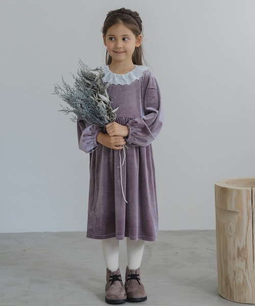 pairmanon（ペアマノン）の「レース襟ベロアワンピース（ワンピース