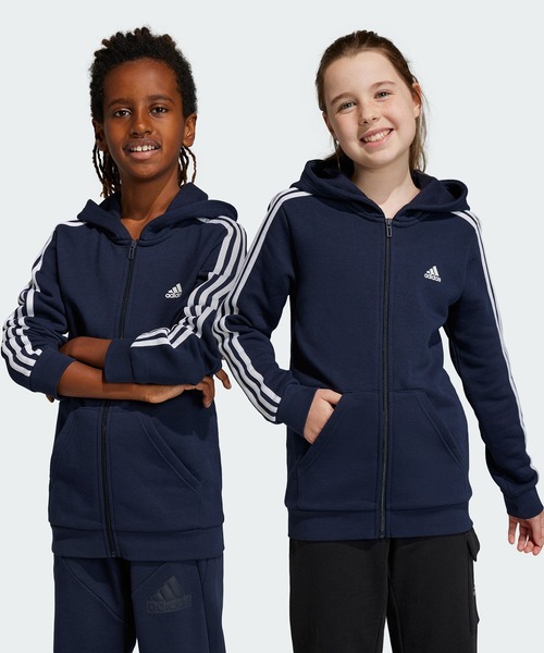 adidas(アディダス)の「エッセンシャルズ スリーストライプス フリース フルジップパーカー / アディダス adidas(パーカー・キッズ・ブラック/ネイビー/パープル・130/140/150/160)」の2枚目の写真