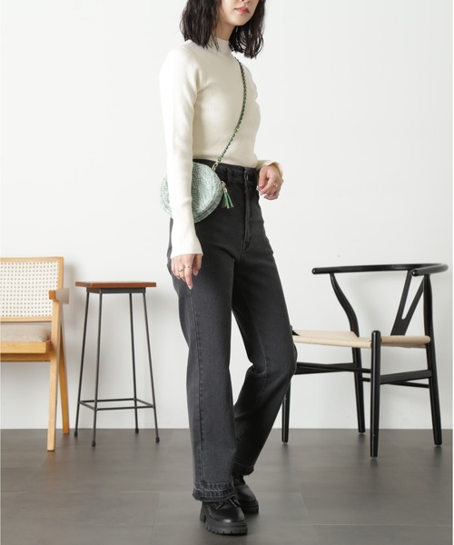 FREE'S MART（フリーズマート）の「◇［洗える］マシンウォッシャブルボトルネックニット（ニット/セーター・レディース・ホワイト/グリーン/ホワイト系その他/ブラック・FREE）」の5枚目の写真