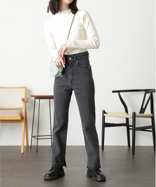 FREE'S MART（フリーズマート）の「◇［洗える］マシンウォッシャブルボトルネックニット（ニット/セーター・レディース・ホワイト/グリーン/ホワイト系その他/ブラック・FREE）」の7枚目の写真