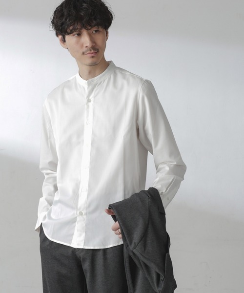 NANO universe（ナノユニバース）の「スタンダードバンドカラーシャツ/長袖（シャツ/ブラウス・メンズ・ライトベージュ/ホワイト/チャコール・L/M/S/XL）」の4枚目の写真