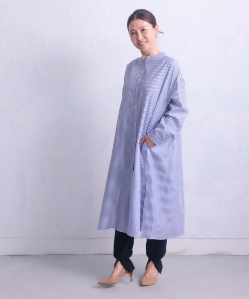 COCO WALK（ココウォーク）の「COCOWALK:C+H :Long Shirts/ロングシャツ（シャツワンピース・レディース・ホワイト/ネイビー/ピンク/ブルー・FREE）」の4枚目の写真