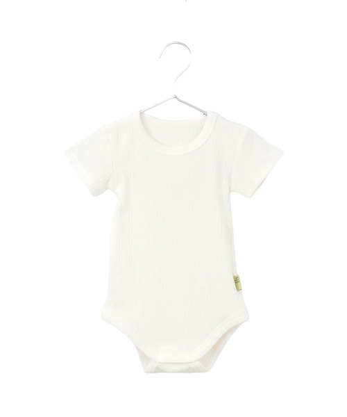 MAKE YOUR DAY(メイクユアデイ)の「無地とボーダーリブロンパス(ロンパース・キッズ・グレー/オフホワイト/イエロー/ピンク・70/80)」の1枚目の写真