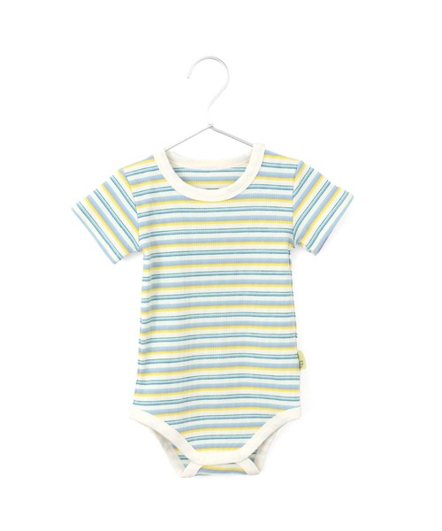 MAKE YOUR DAY(メイクユアデイ)の「無地とボーダーリブロンパス(ロンパース・キッズ・グレー/オフホワイト/イエロー/ピンク・70/80)」の3枚目の写真