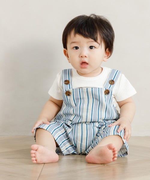 MAKE YOUR DAY(メイクユアデイ)の「無地とボーダーリブロンパス(ロンパース・キッズ・グレー/オフホワイト/イエロー/ピンク・70/80)」の5枚目の写真