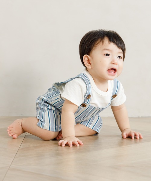 MAKE YOUR DAY(メイクユアデイ)の「無地とボーダーリブロンパス(ロンパース・キッズ・グレー/オフホワイト/イエロー/ピンク・70/80)」の6枚目の写真