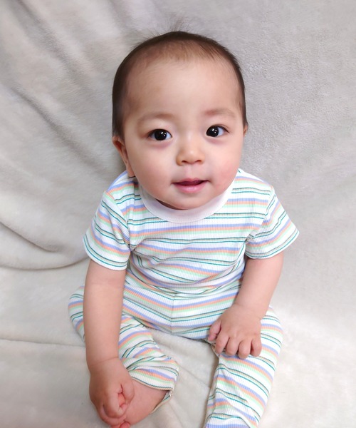 MAKE YOUR DAY(メイクユアデイ)の「無地とボーダーリブロンパス(ロンパース・キッズ・グレー/オフホワイト/イエロー/ピンク・70/80)」の19枚目の写真