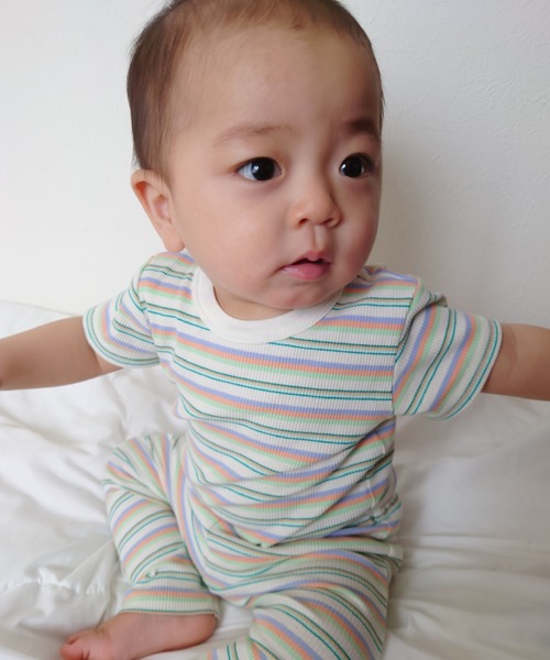 MAKE YOUR DAY(メイクユアデイ)の「無地とボーダーリブロンパス(ロンパース・キッズ・グレー/オフホワイト/イエロー/ピンク・70/80)」の18枚目の写真