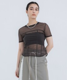 【JOHN LAWRENCE SULLIVAN/ジョンローレンスサリバン】SEE-THROUGH JERSEY BUSTIER T-SHIRT/シースルージャージービスチェTEE