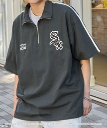 MLB（メジャーリーグベースボール）の「MLB/メジャーリーグベースボール 別注 ワッペン刺繍 ビッグシルエット サイドライン ハーフジップ半袖Tシャツ（Tシャツ/カットソー・メンズ）」