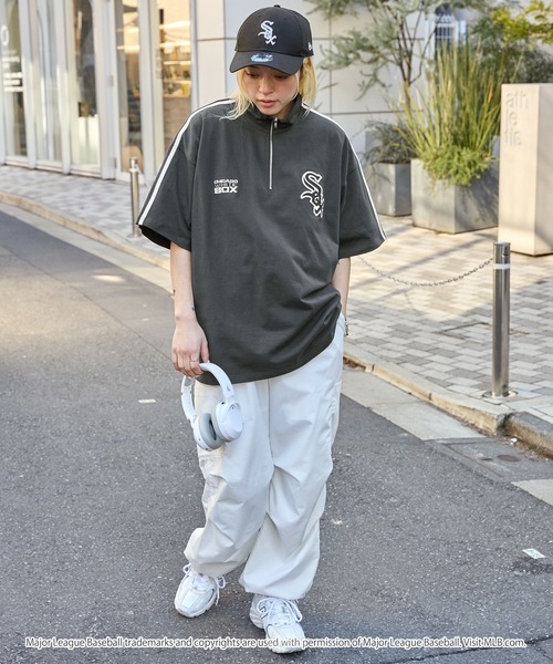 MLB（メジャーリーグベースボール）の「MLB/メジャーリーグベースボール 別注 ワッペン刺繍 ビッグシルエット サイドライン ハーフジップ半袖Tシャツ（Tシャツ/カットソー・メンズ・ネイビー/杢グレー/ダークブラウン/ライトグレー/ブラック/ダークグレー・L/M）」の10枚目の写真