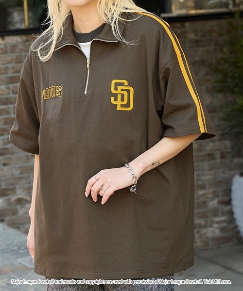 MLB（メジャーリーグベースボール）の「MLB/メジャーリーグベースボール 別注 ワッペン刺繍 ビッグシルエット サイドライン ハーフジップ半袖Tシャツ（Tシャツ/カットソー・メンズ・ネイビー/杢グレー/ダークブラウン/ライトグレー/ブラック/ダークグレー・L/M）」の12枚目の写真