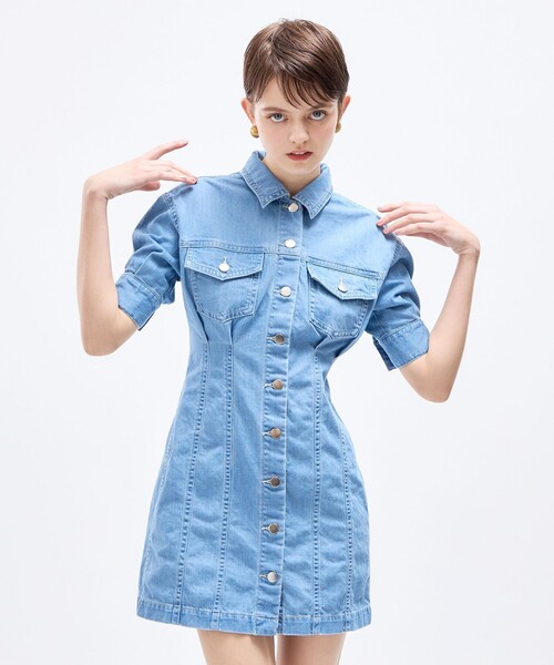 DEICY(デイシー)の「デニムミニワンピース(ワンピース・レディース・ネイビー/ライトインディゴブルー/サックスブルー・0/1)」の4枚目の写真