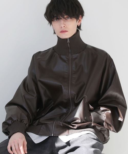 ゆったり　新品タグ付きSCOT CLUB内二枚重ね着風ブルゾン セール】Buyer's Select /オーバーサイズリブハイネック 合成皮革